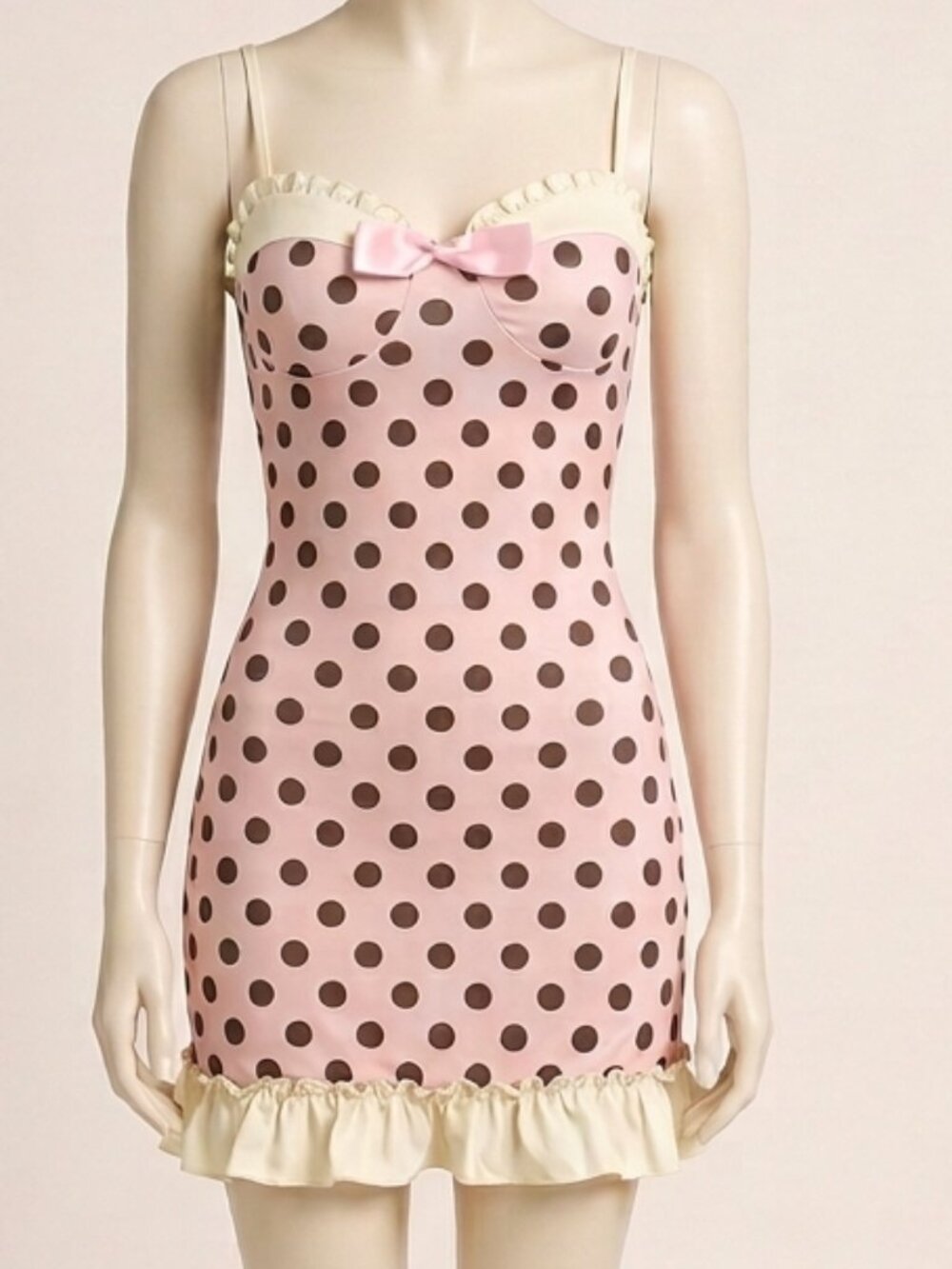 Showler Pink Yellow Polka Dot Halter Ruffle Dress Sleeveless Size S